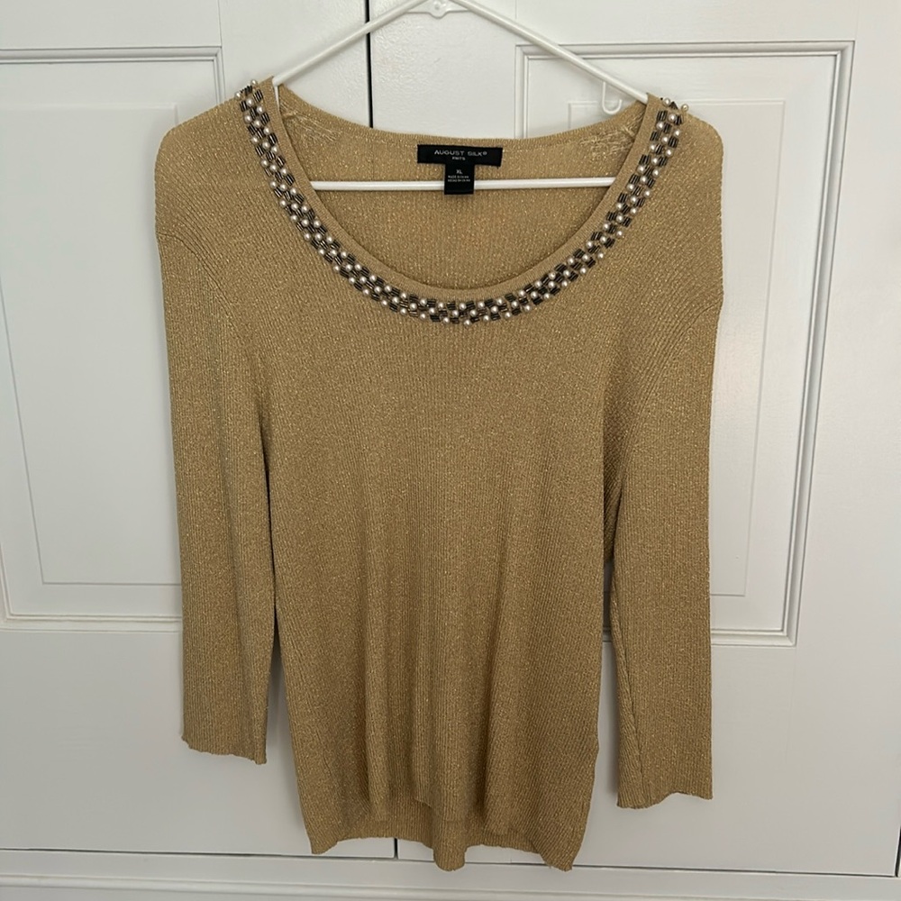 Beaded neckline Gold tone Sparkly Thread thru out